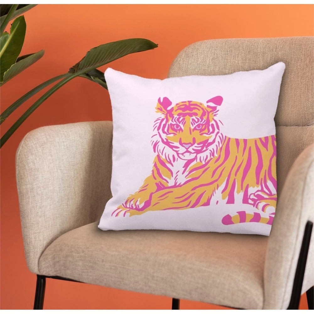 GCFET Pink and Orange Tiger Throw Pillow Cover 18x18 Preppy Flannel Decor